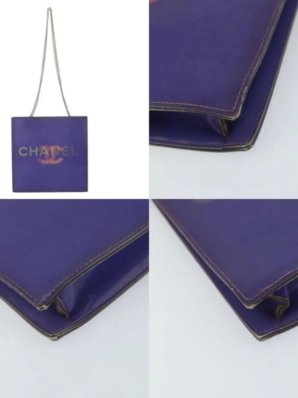 CHANEL Hologram Chain Shoulder Bag Vinyl Purple CC Auth ka1124